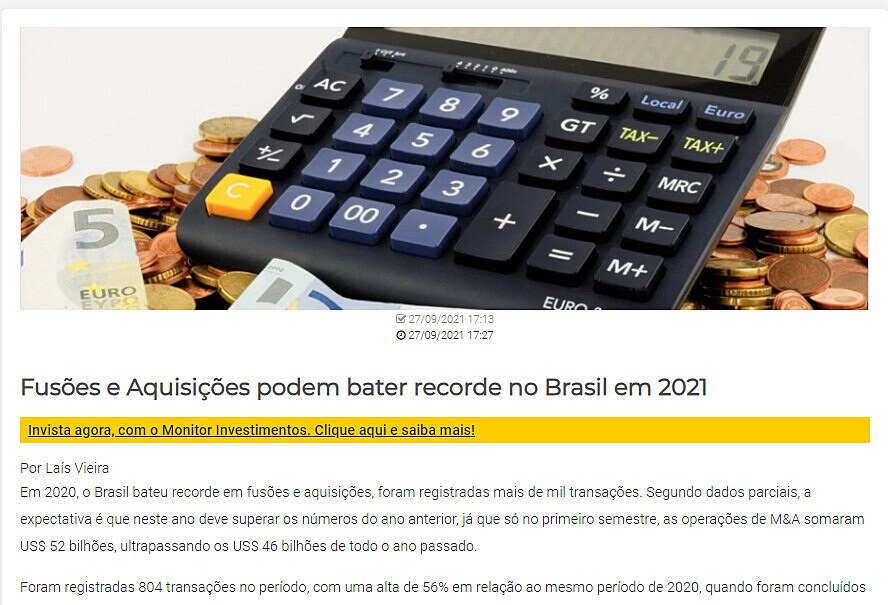 Fuses e Aquisies podem bater recorde no Brasil em 2021